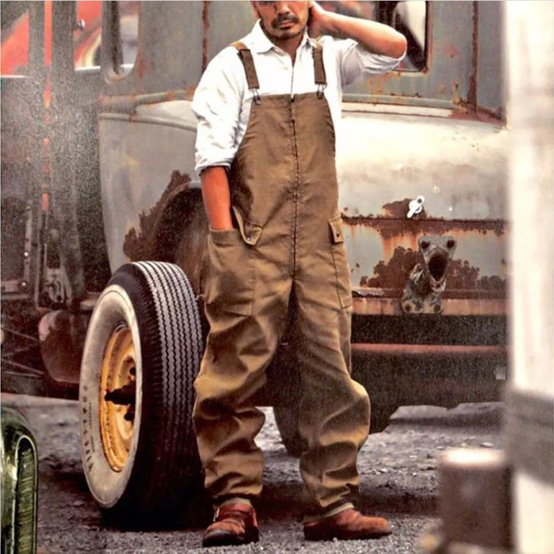 Men's Vintage-Inspired Work Overalls with Front Zipper