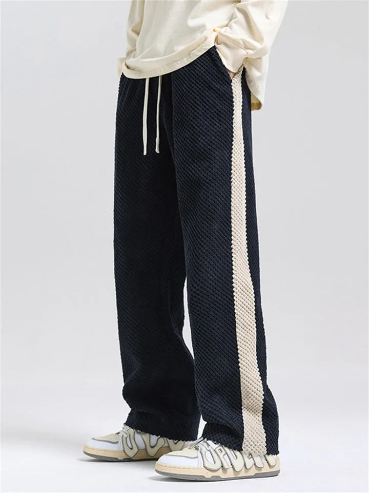 Men's Winter Side Stripe Corduroy Straight-Leg Pants