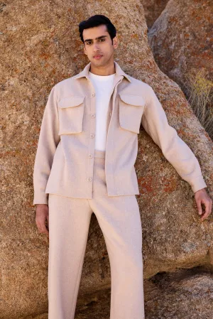Merino Wool Blend Jacket w Pockets - Man & Merino Wool Blend Pants - Man (Oatmeal)