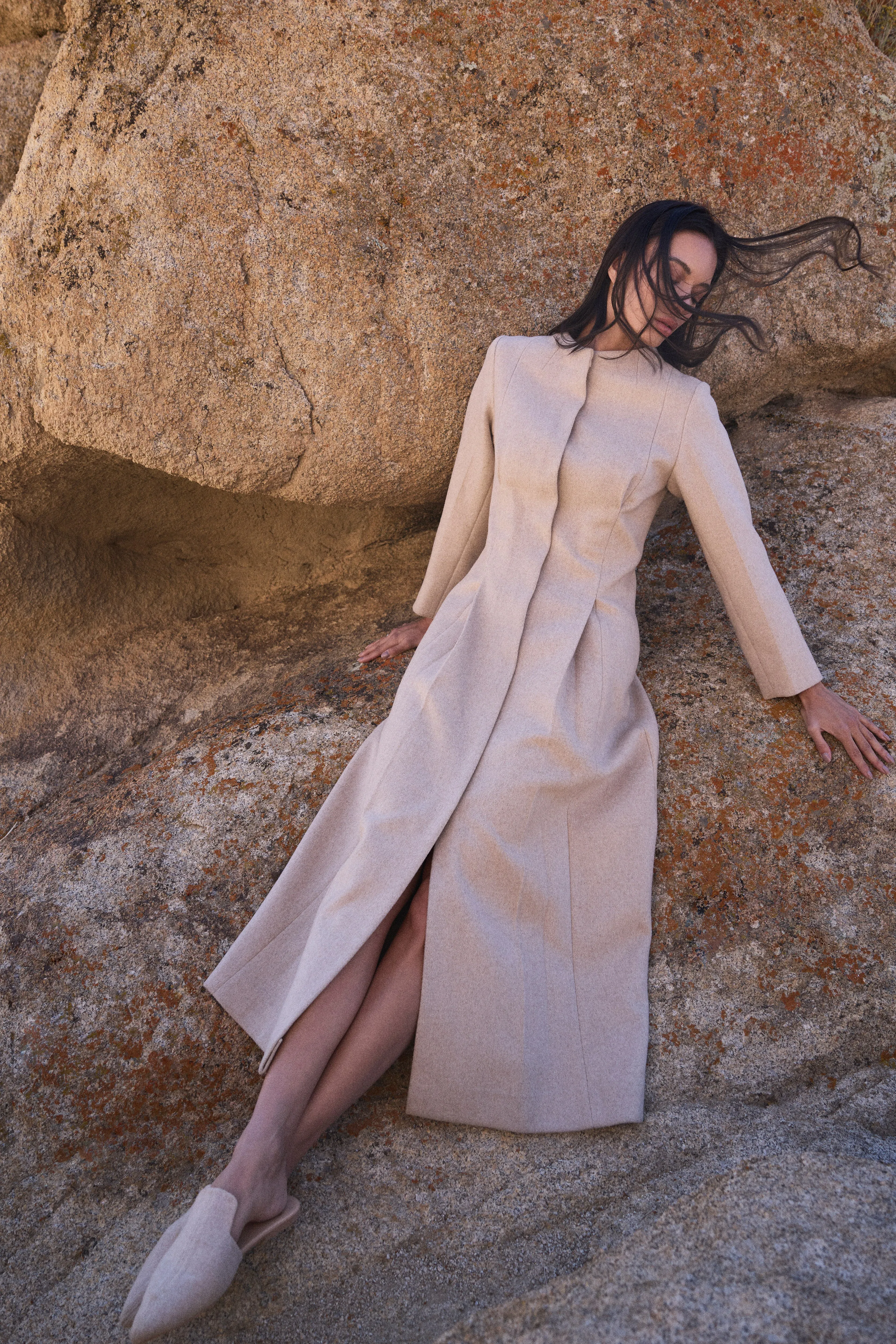 Merino Wool Blend Overlay Dress (Oatmeal)