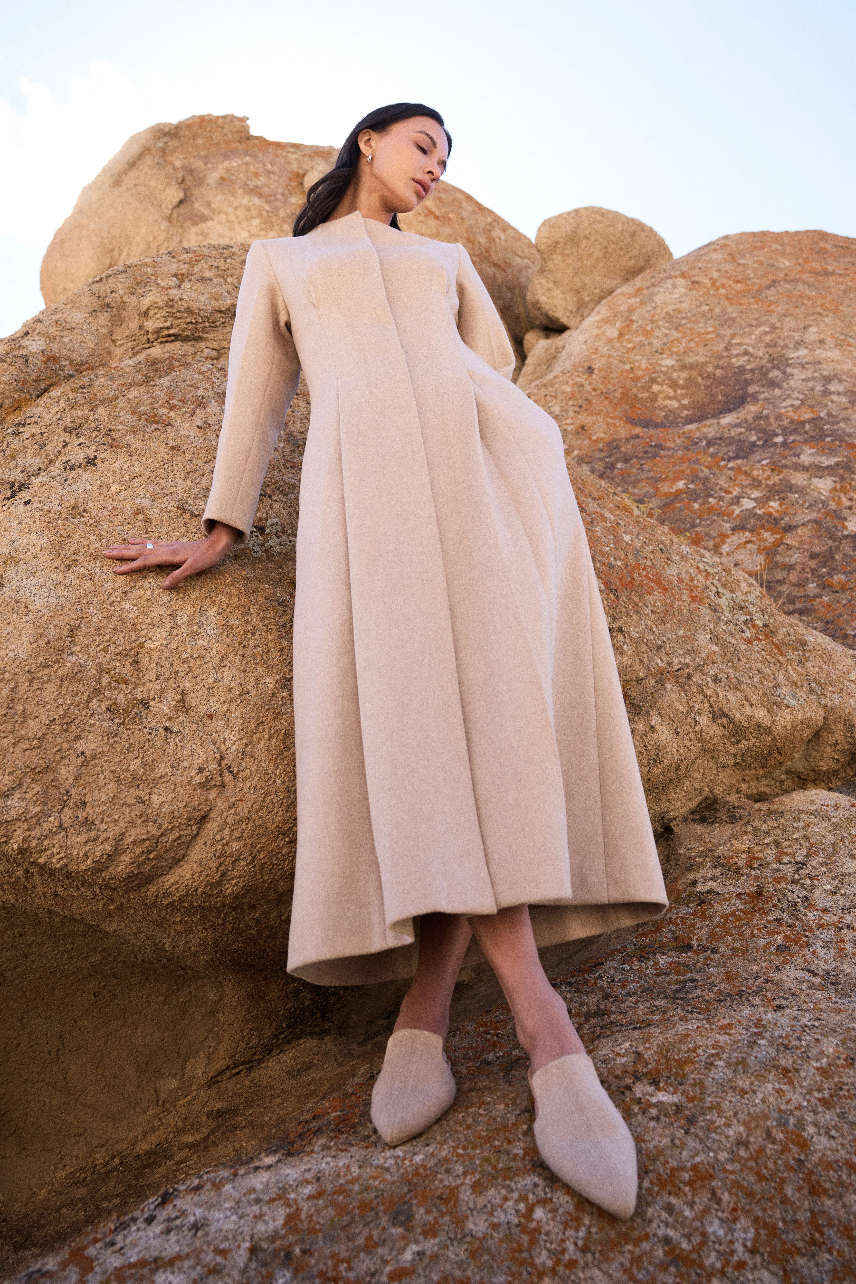 Merino Wool Blend Overlay Dress (Oatmeal)