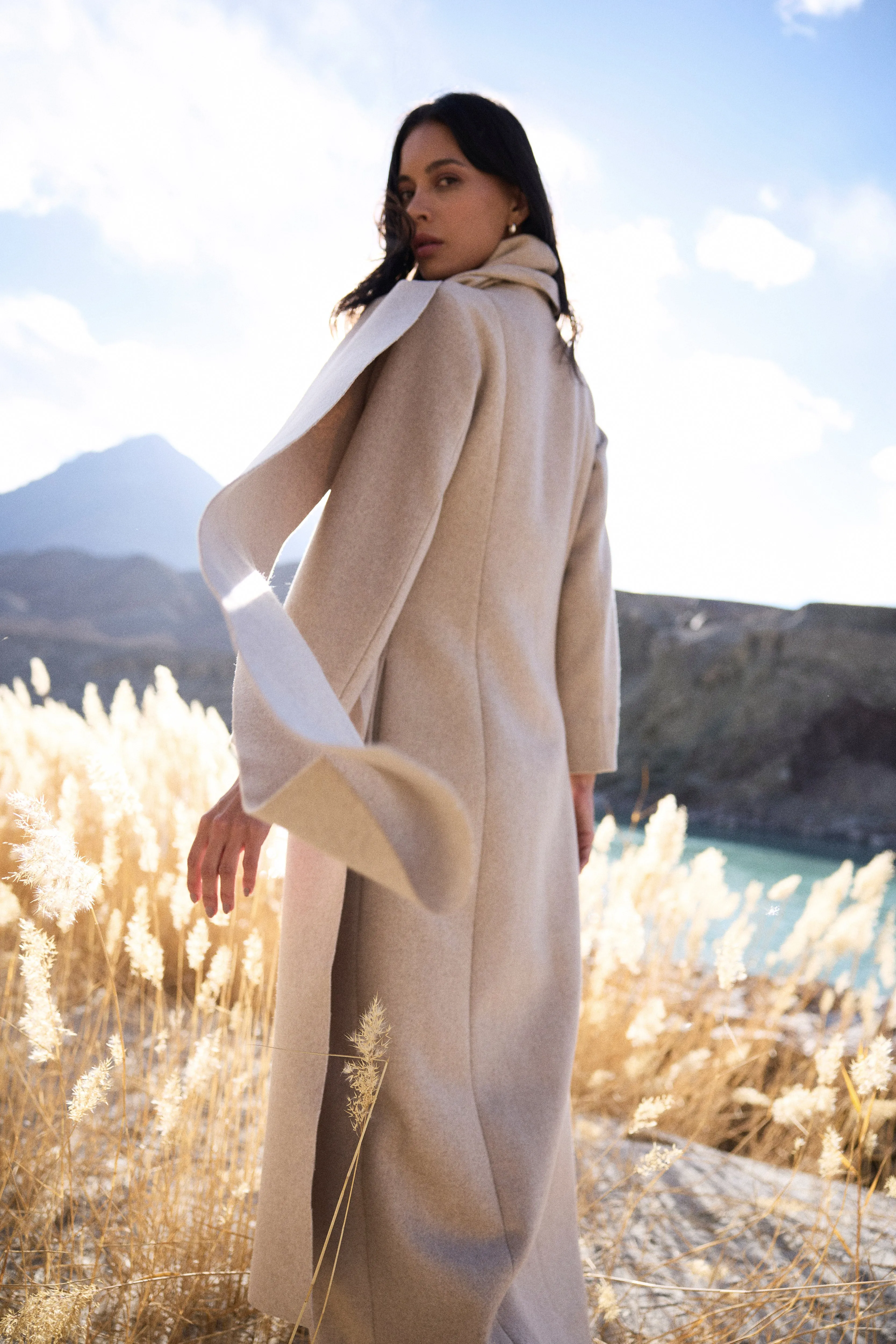 Merino Wool Blend Overlay Dress (Oatmeal)