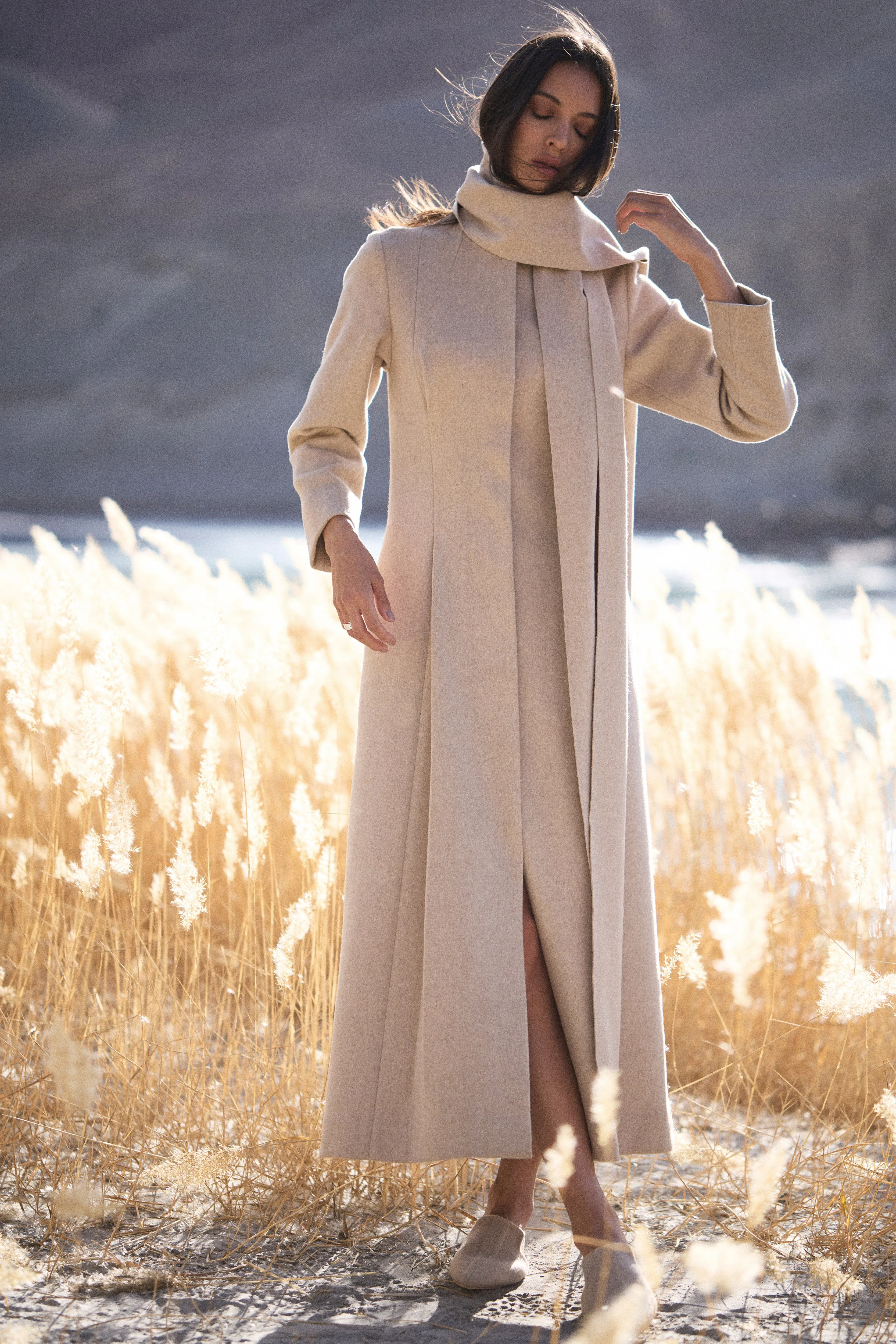 Merino Wool Blend Overlay Dress (Oatmeal)