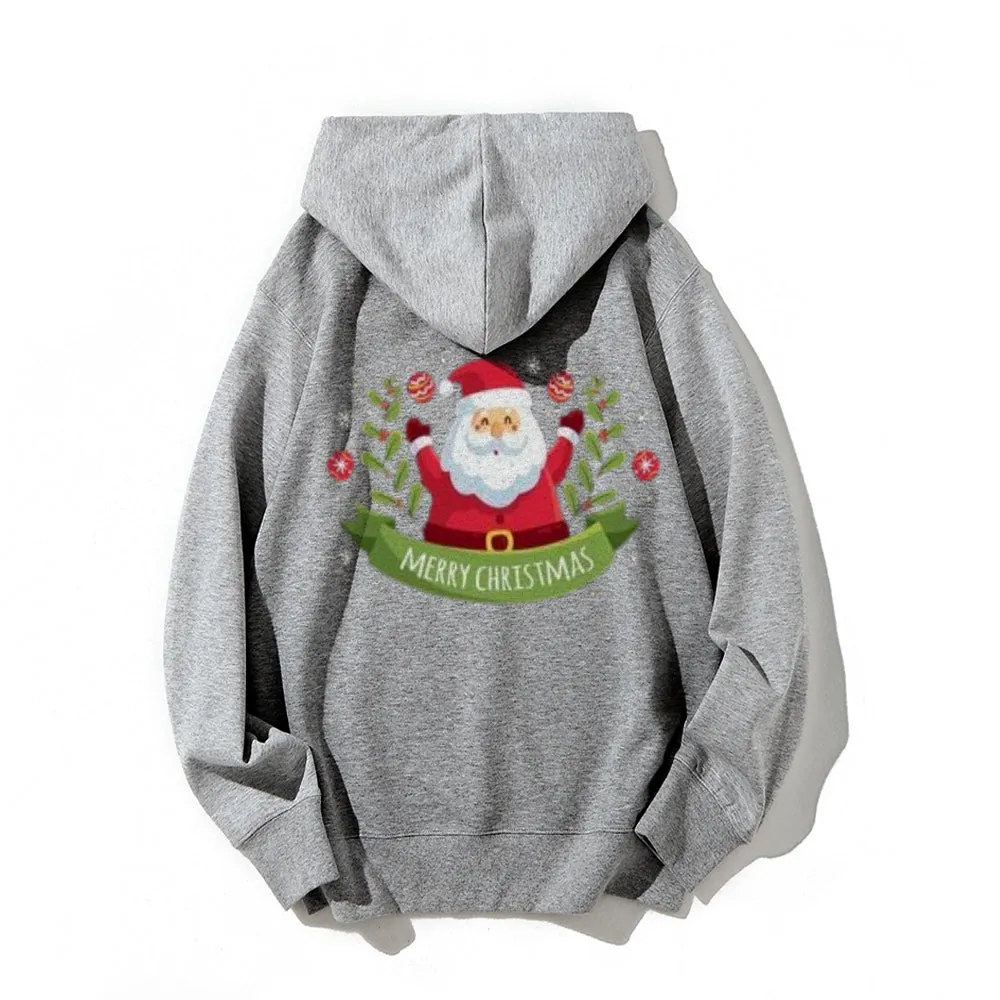 Merry Christmas Santa Claus Graphic Pullover With Kangaroo Pocket Hoodies