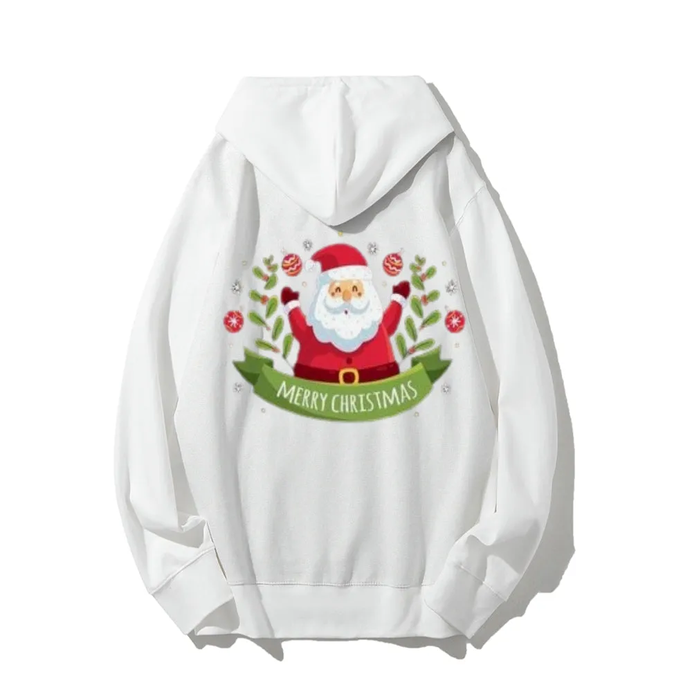 Merry Christmas Santa Claus Graphic Pullover With Kangaroo Pocket Hoodies