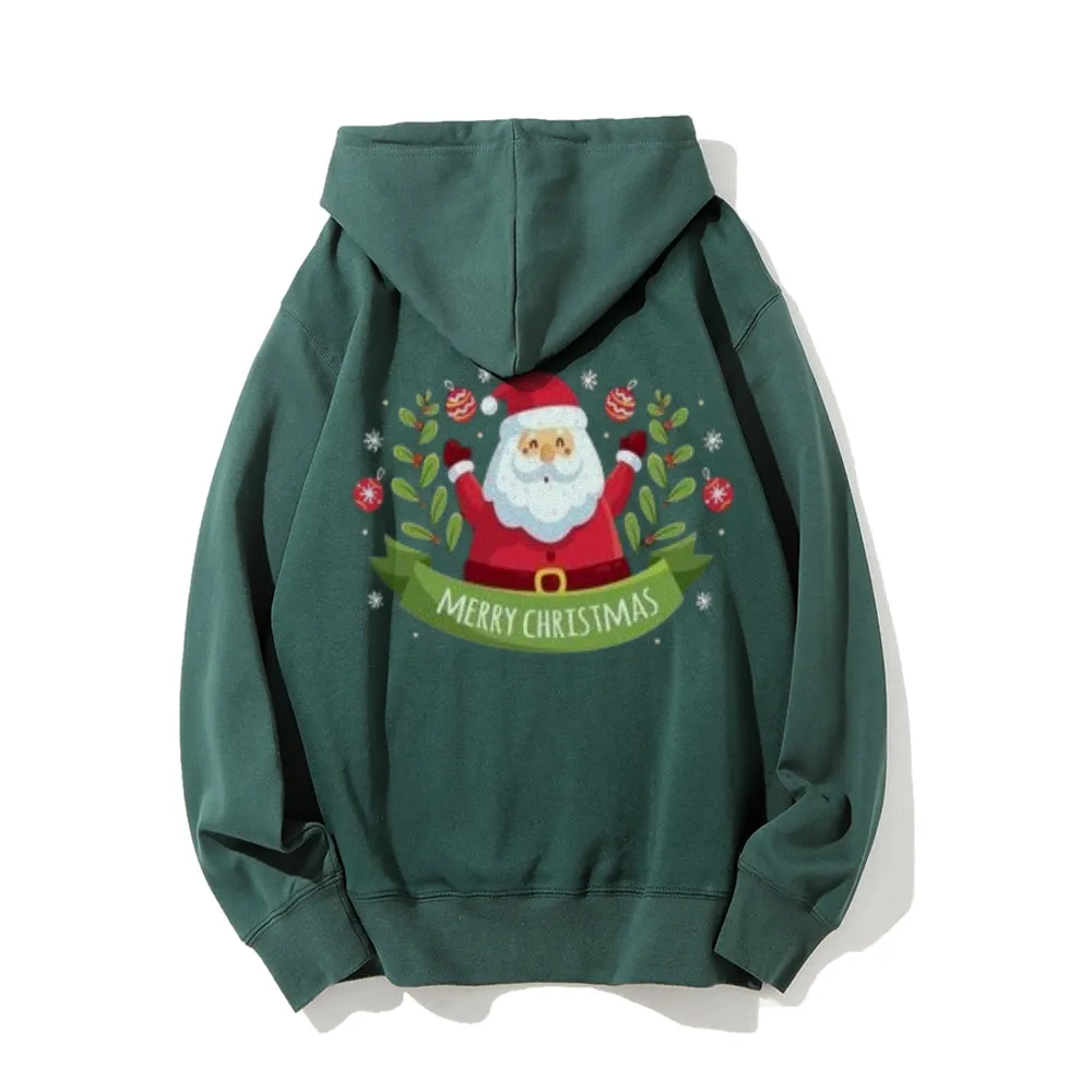 Merry Christmas Santa Claus Graphic Pullover With Kangaroo Pocket Hoodies
