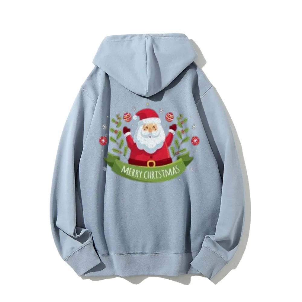 Merry Christmas Santa Claus Graphic Pullover With Kangaroo Pocket Hoodies