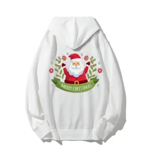 Merry Christmas Santa Claus Graphic Pullover With Kangaroo Pocket Hoodies