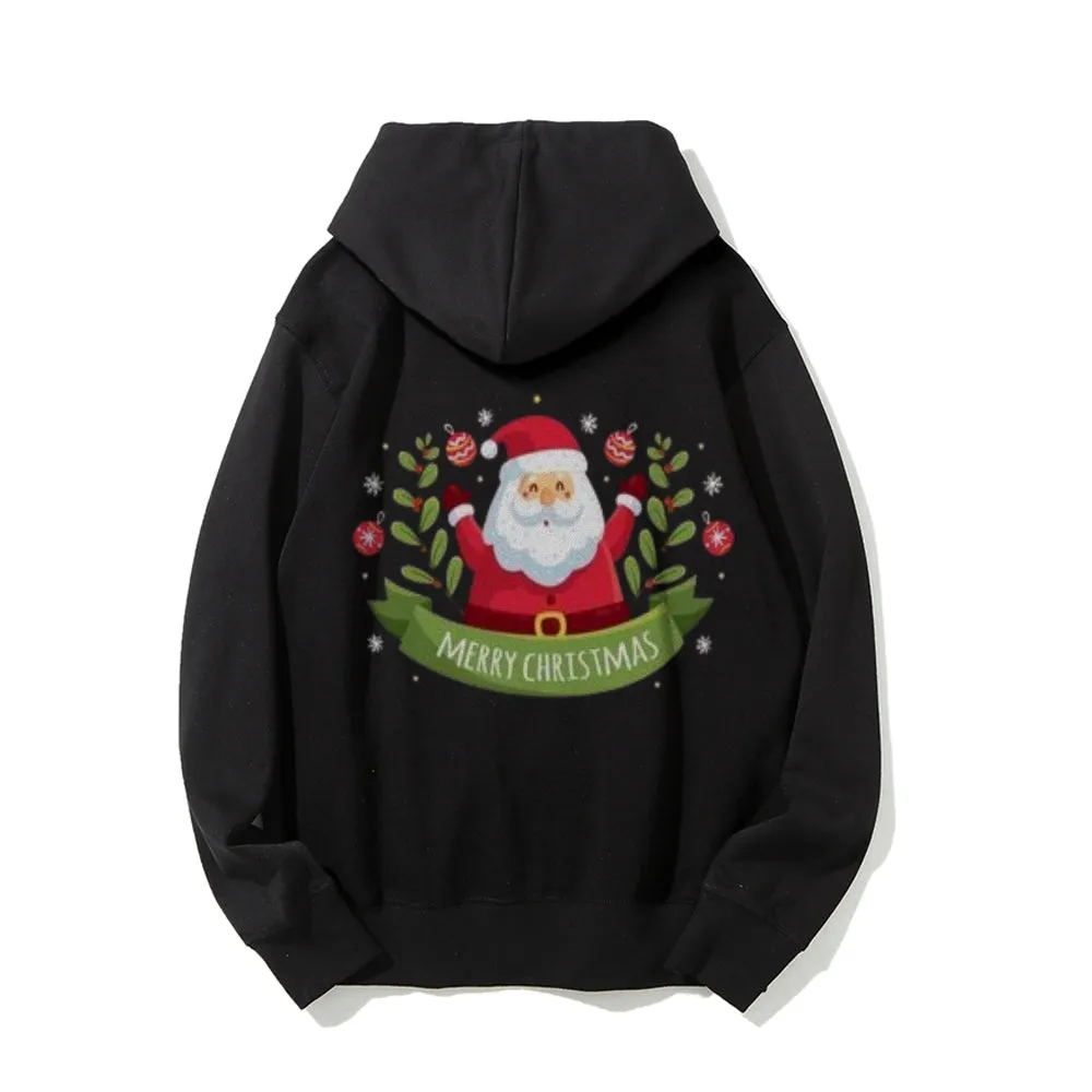 Merry Christmas Santa Claus Graphic Pullover With Kangaroo Pocket Hoodies