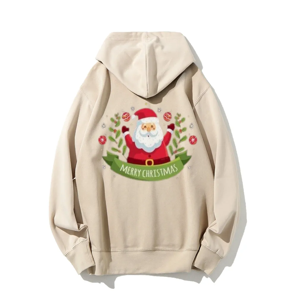 Merry Christmas Santa Claus Graphic Pullover With Kangaroo Pocket Hoodies