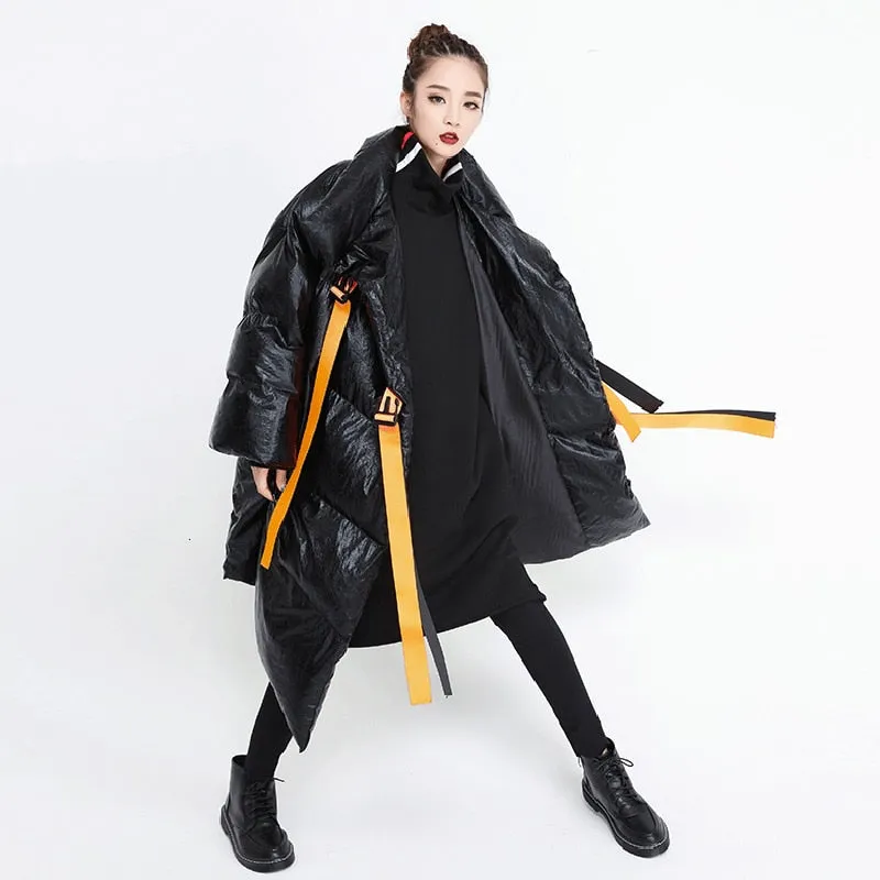 Metallic Silver Puffer Asymmetric Jacket
