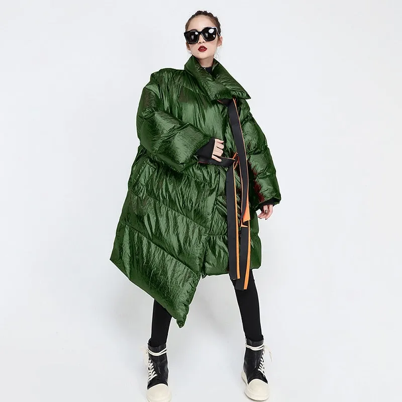 Metallic Silver Puffer Asymmetric Jacket
