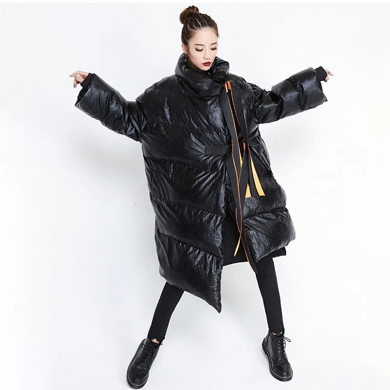 Metallic Silver Puffer Asymmetric Jacket