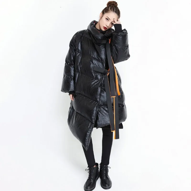 Metallic Silver Puffer Asymmetric Jacket