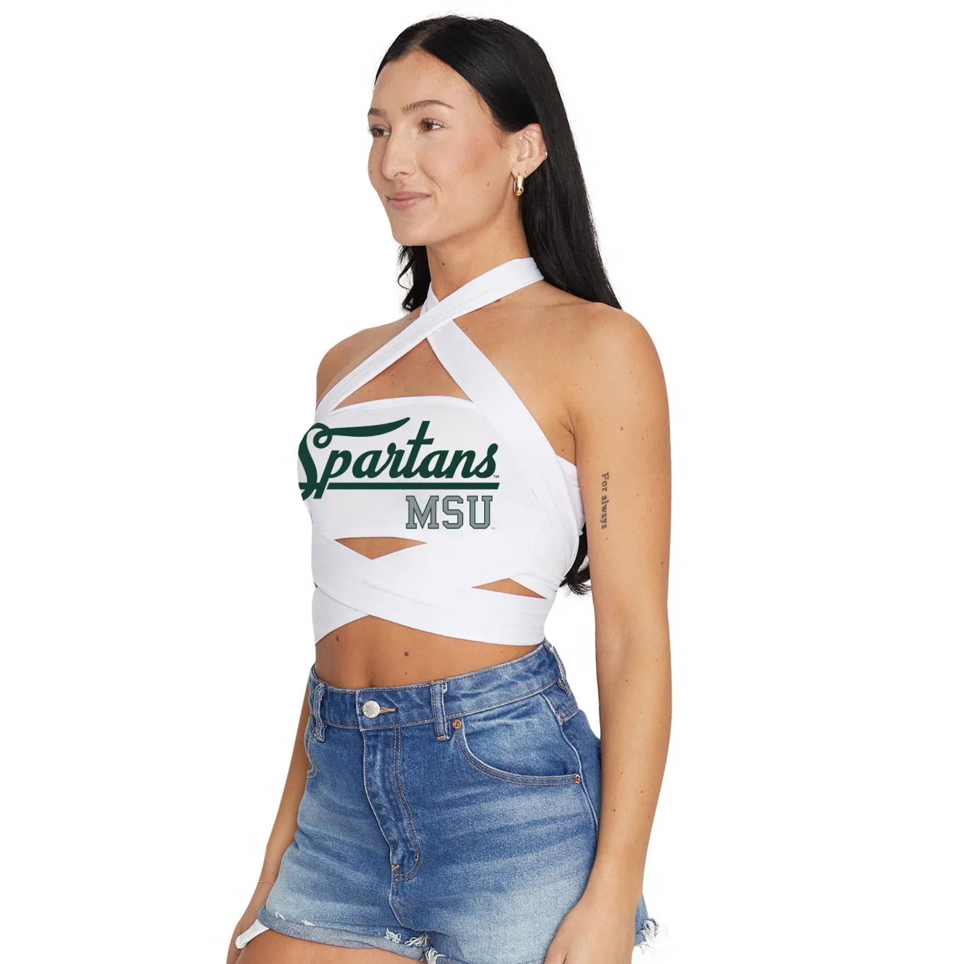 Michigan State White Multi Way Bandeau Top