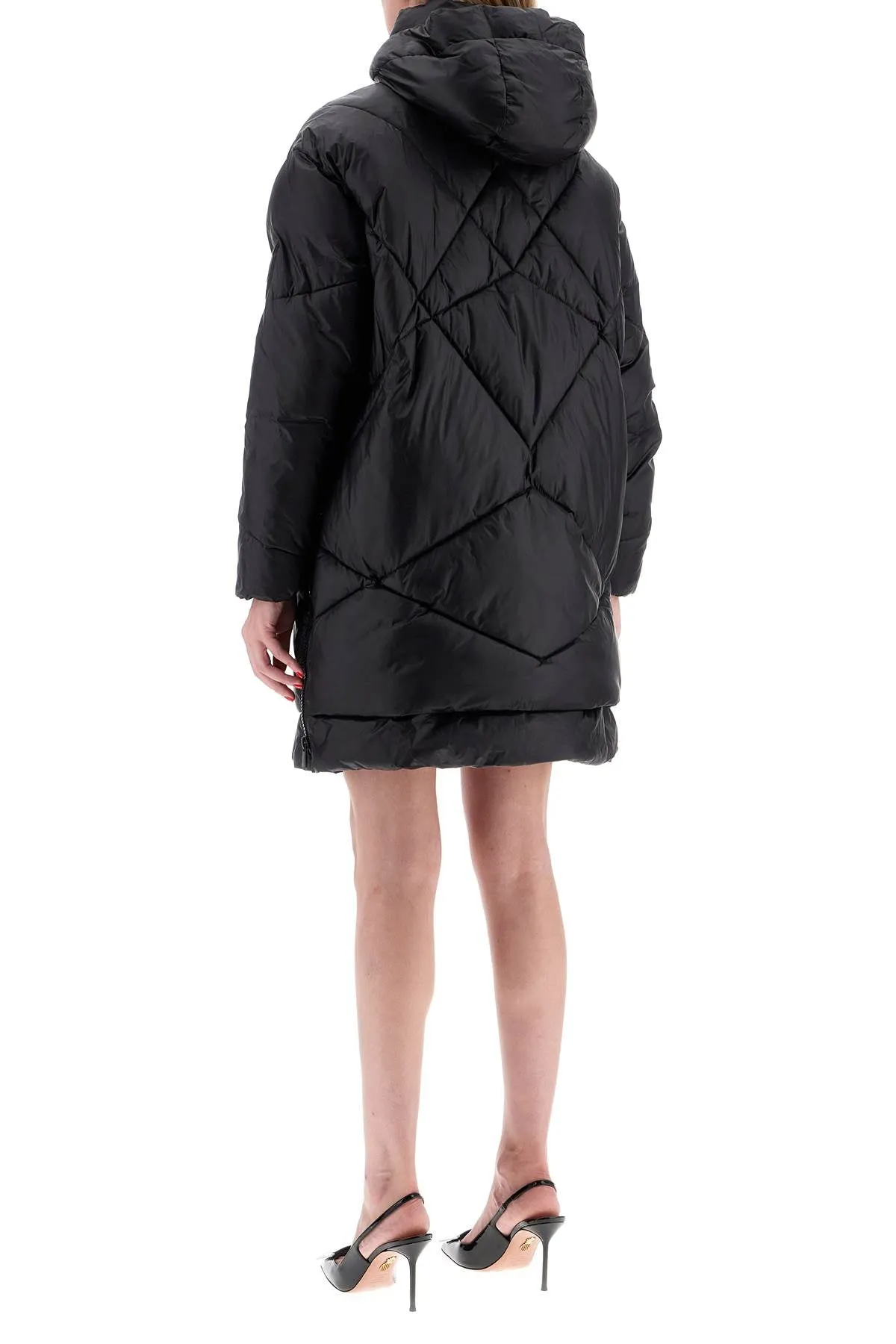 mid-length down jacket with hood