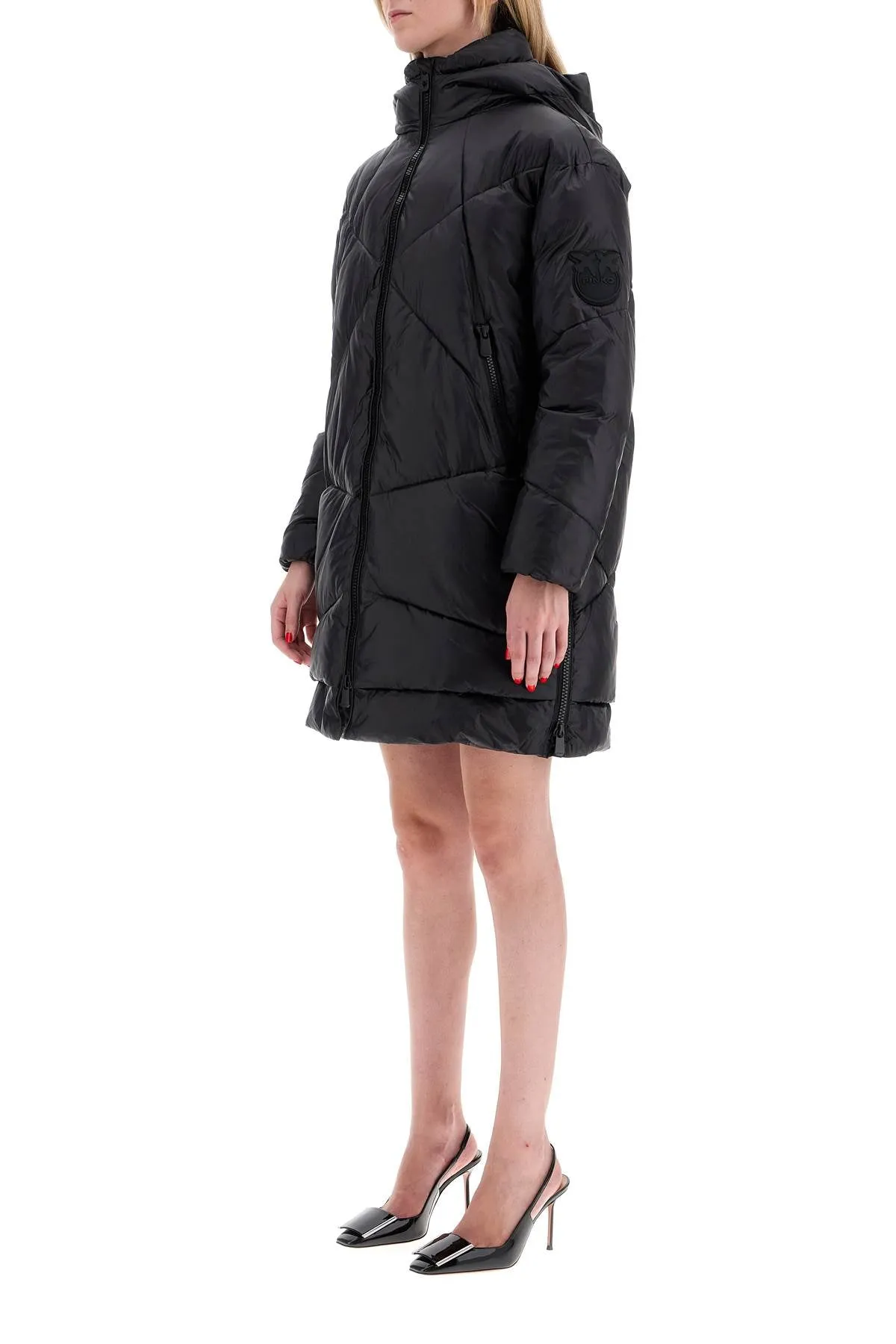 mid-length down jacket with hood