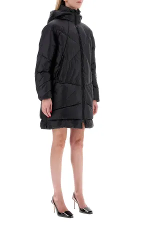mid-length down jacket with hood