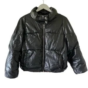 MILLY Black Faux Leather Puffer Jacket