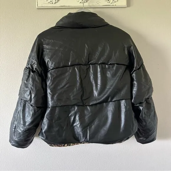 MILLY Black Faux Leather Puffer Jacket