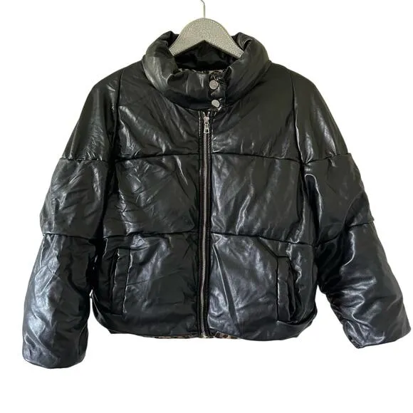 MILLY Black Faux Leather Puffer Jacket