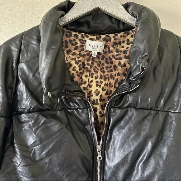 MILLY Black Faux Leather Puffer Jacket