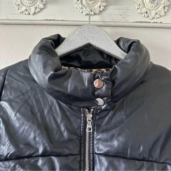 MILLY Black Faux Leather Puffer Jacket
