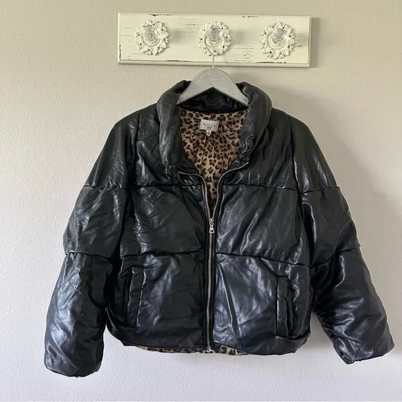MILLY Black Faux Leather Puffer Jacket