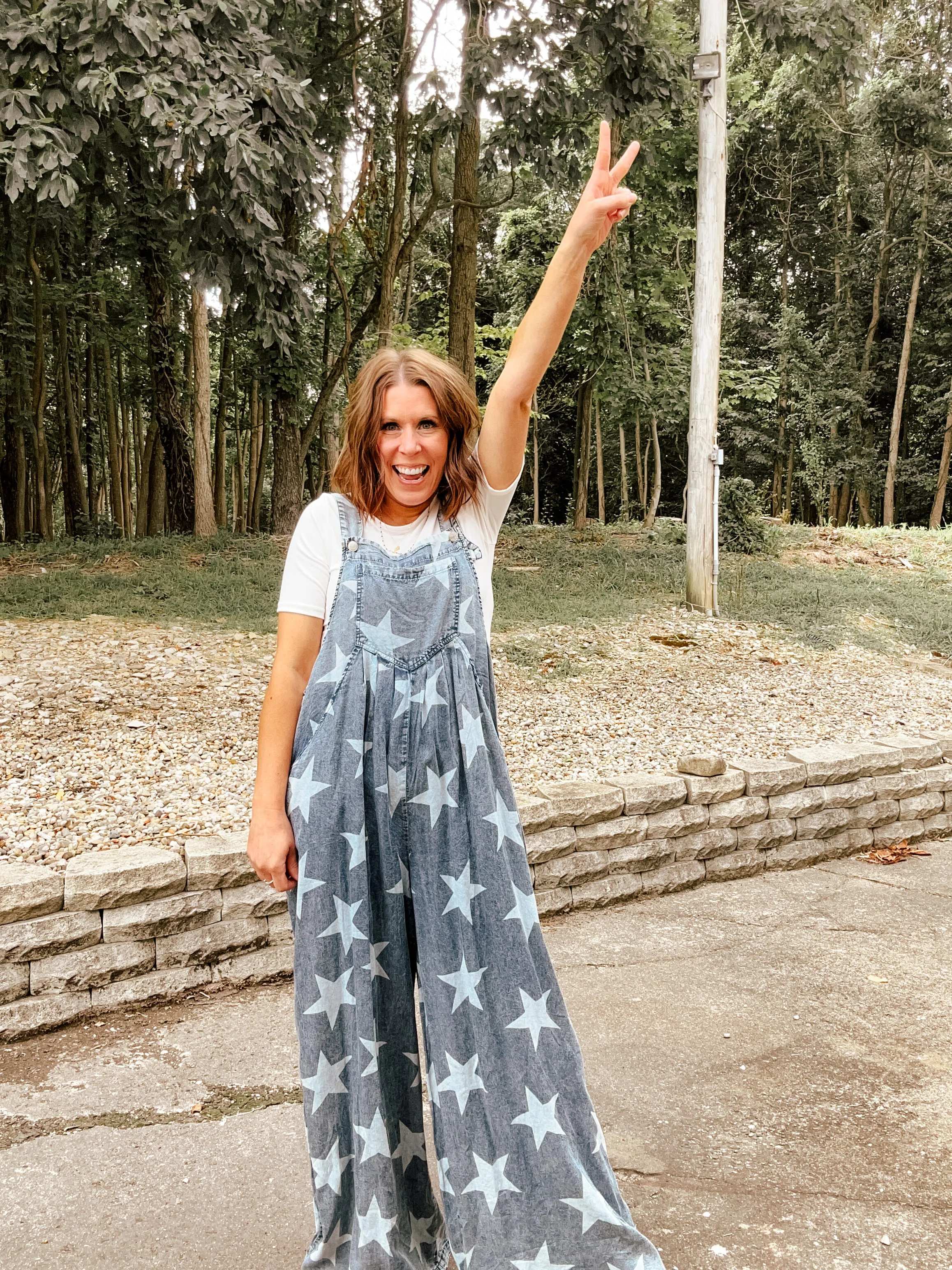 Mineral Wash Star Print Overalls