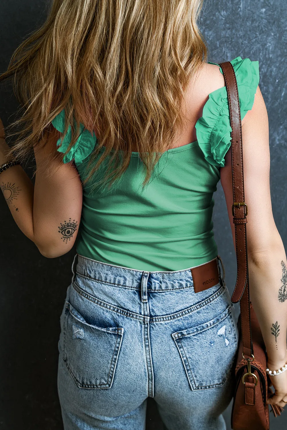 Mint Green Ruffled Wide Straps Slim Tank Top
