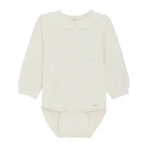 Minymo Long Sleeve Jacquard Bodysuit-Eggnog