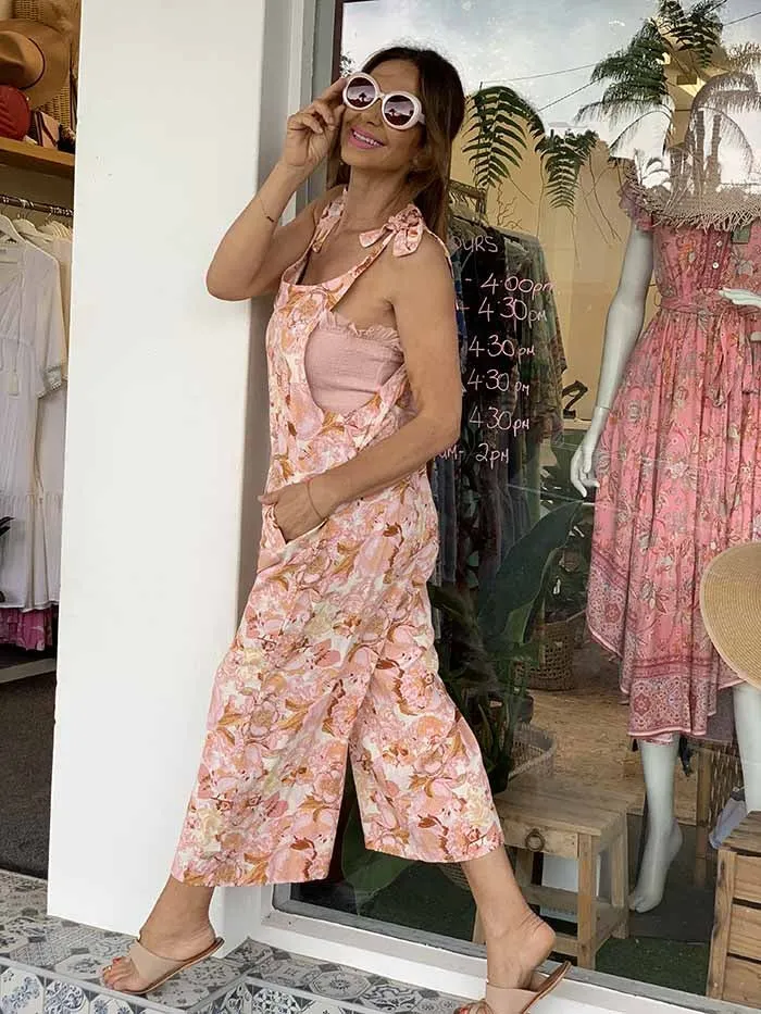 Miranda Overalls - White and Peach