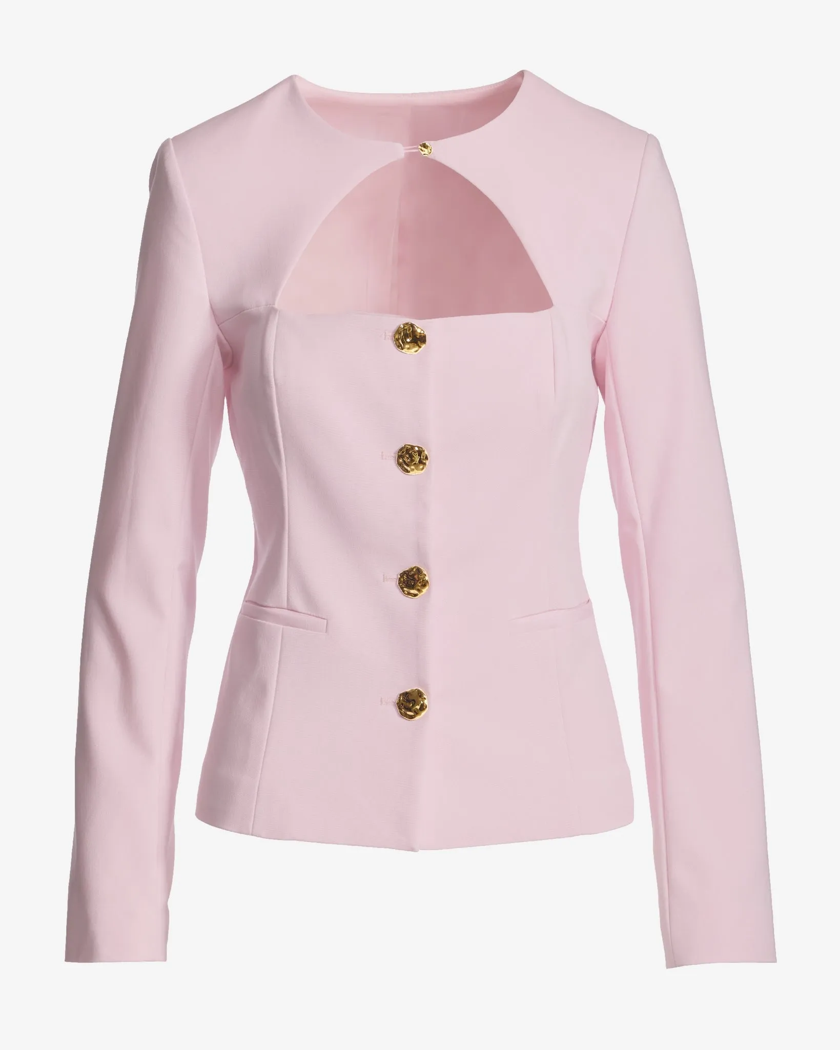 Modern Cutout Novelty Button Peplum Blazer Pink Quartz