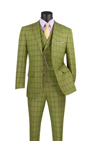 Modern Fit Windowpane Suit 3 Piece Moss MV2W-4