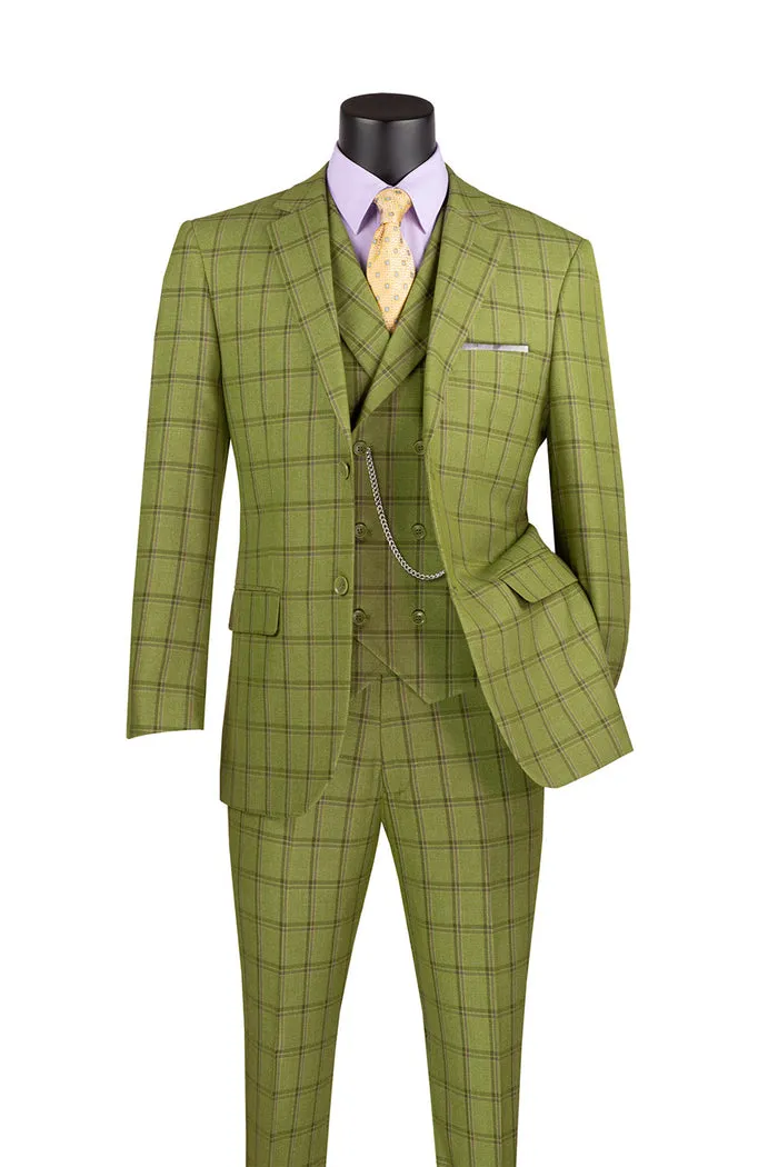 Modern Fit Windowpane Suit 3 Piece Moss MV2W-4
