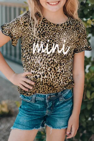Mother and Me Leopard Mini Ruffled Short Sleeve Girl's T Shirt