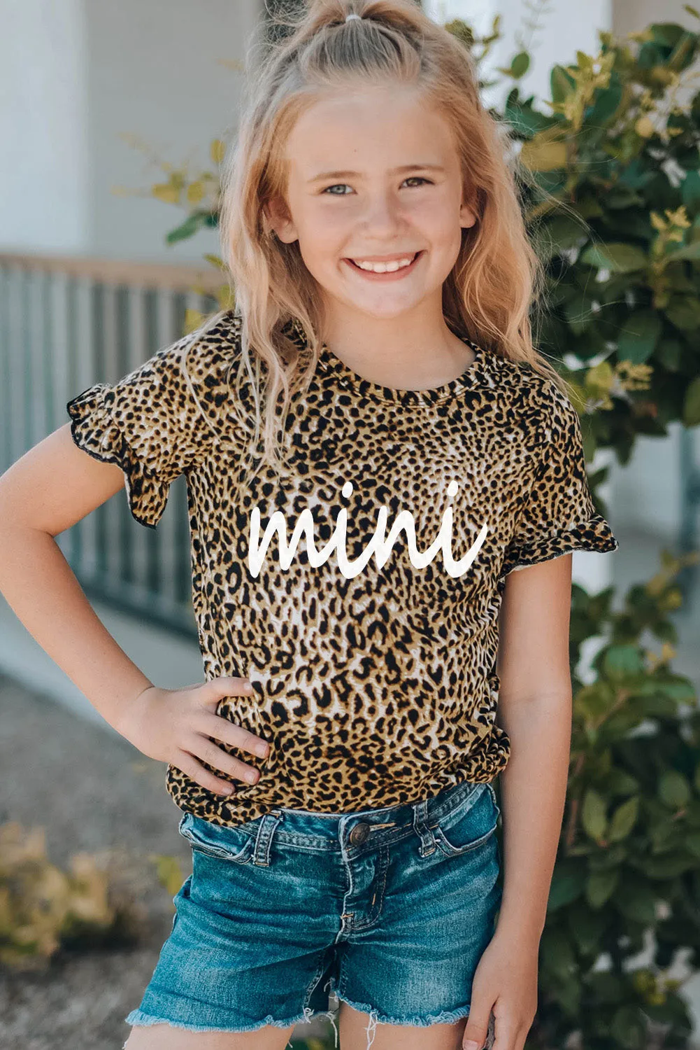 Mother and Me Leopard Mini Ruffled Short Sleeve Girl's T Shirt
