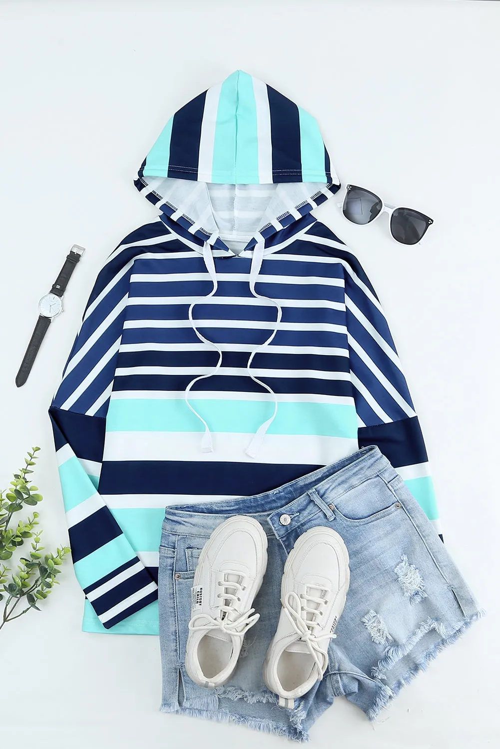 Multi Striped Drawstring Hoodie