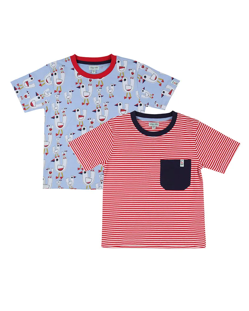 Multicoloured Seagull And Stripe Print Top - 2 Pack