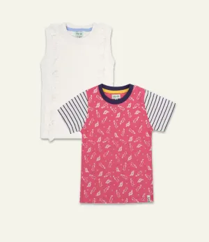 Multicoloured Seahorse Print & Plain Top -2 Pack