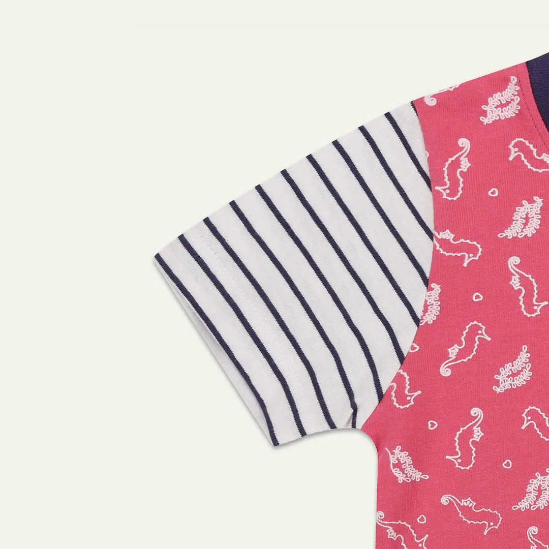 Multicoloured Seahorse Print & Plain Top -2 Pack