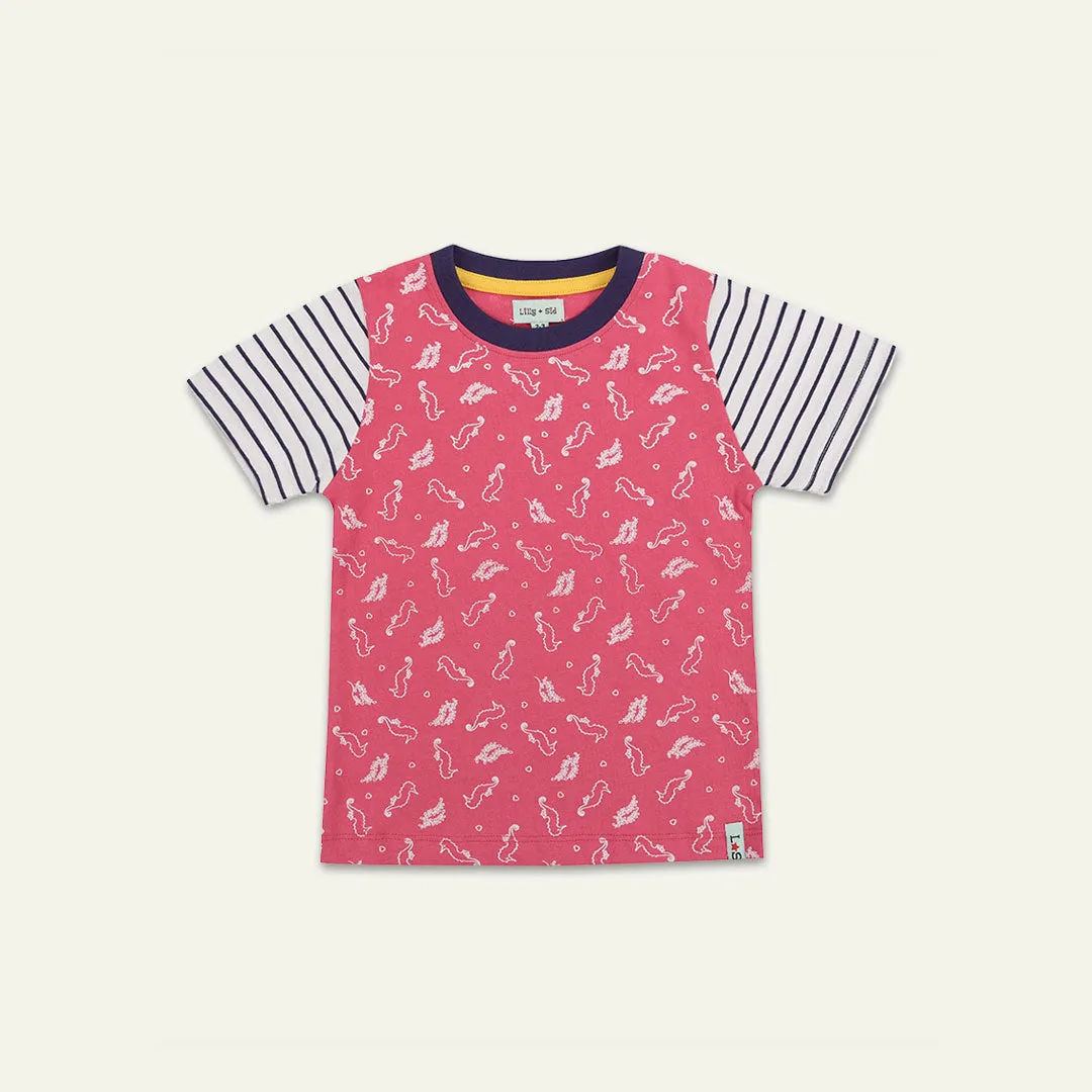 Multicoloured Seahorse Print & Plain Top -2 Pack