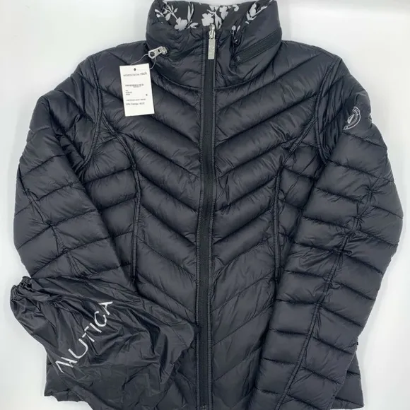 Nautica Black Reversible Hooded Packable Puffer Jacket Size XS