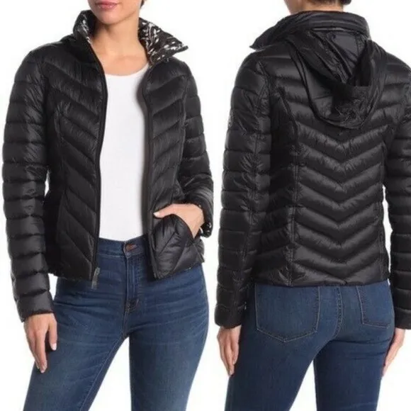 Nautica Black Reversible Hooded Packable Puffer Jacket Size XS