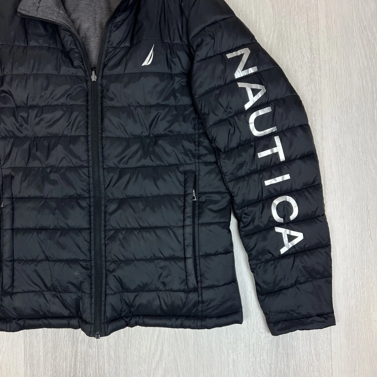 Nautica Mens Reversible Black & Grey Puffer Jacket Size Small