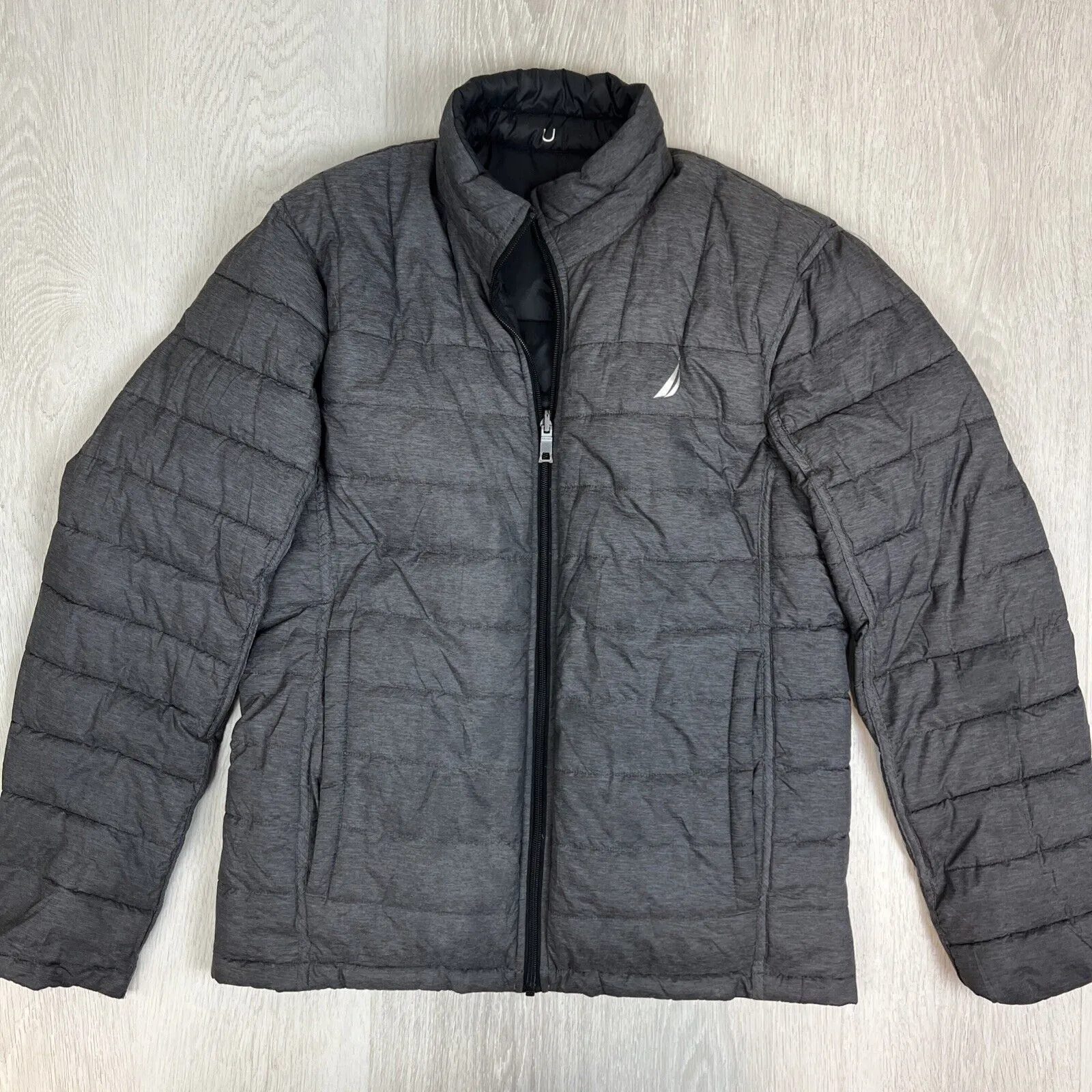 Nautica Mens Reversible Black & Grey Puffer Jacket Size Small