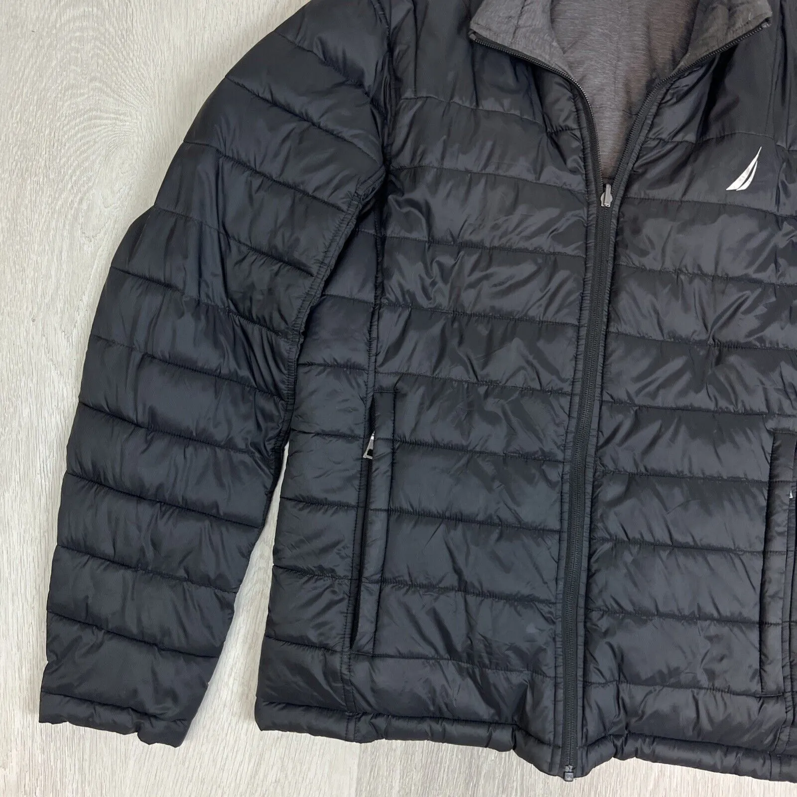 Nautica Mens Reversible Black & Grey Puffer Jacket Size Small
