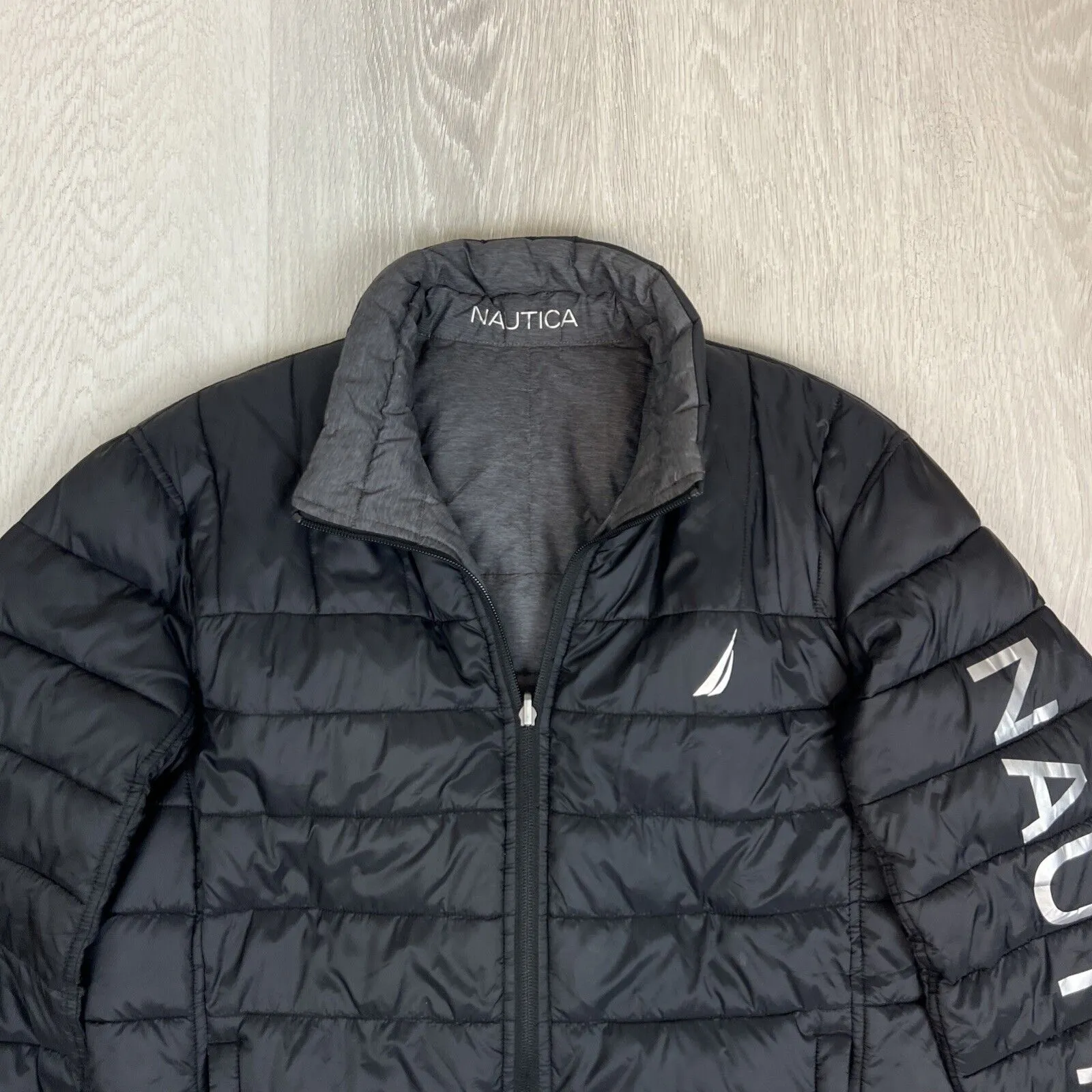 Nautica Mens Reversible Black & Grey Puffer Jacket Size Small