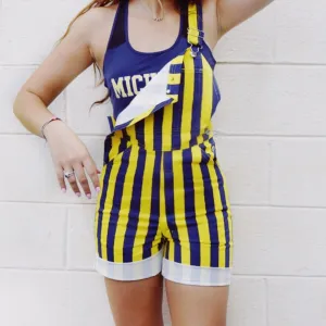Navy & Yellow Striped Overalls