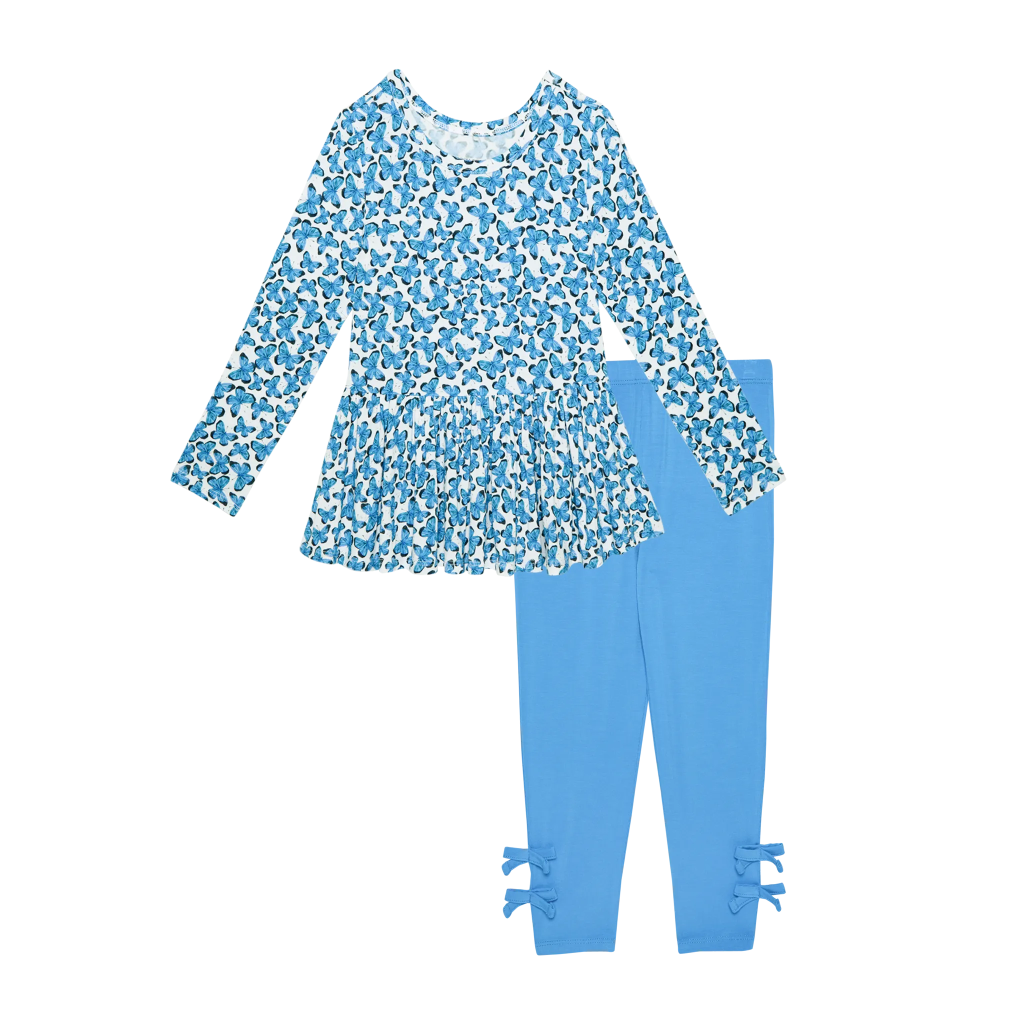 Nayeli- Long Sleeve Peplum Top and Legging with Bows Set